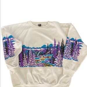 Vintage 1991 Lifestyles Puffy Paint Winter Scene Sweatshirt - One Size
